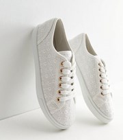 New Look White Broderie Lace Up Trainers